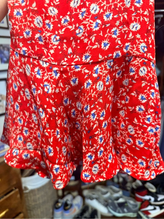 Max Studio Dresses & Skirts - Max Studio Red Floral ruffle Skirt with Blue Accents